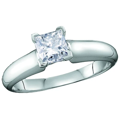 Signature Certificate 1 1/4 CTW Princess Cut Natural Diamond Solitaire Engagement Ring in 14KT White Gold