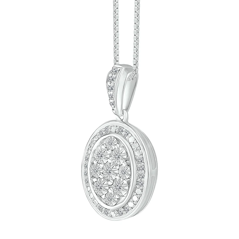 1/10 CTW Diamond Cluster Oval Shaped 18-inch Pendant in Sterling Silver