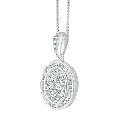 1/10 CTW Diamond Cluster Oval Shaped 18-inch Pendant in Sterling Silver
