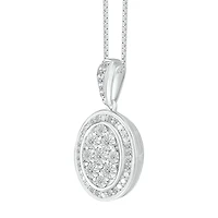 1/10 CTW Diamond Cluster Oval Shaped 18-inch Pendant in Sterling Silver