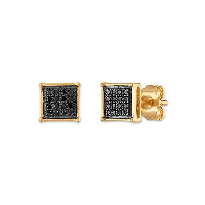 1/10 CTW Natural Treated Black Diamond Cluster Stud Earrings in 10KT Yellow Gold