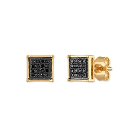 1/10 CTW Natural Treated Black Diamond Cluster Stud Earrings in 10KT Yellow Gold
