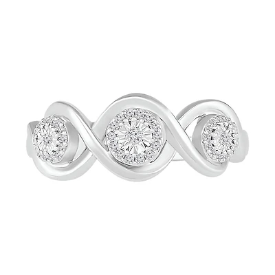 1/10 CTW Diamond Cluster Three Stone Ring in Sterling Silver