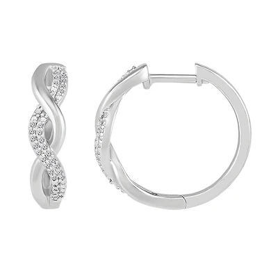 1/10 CTW Diamond Twist Hoop 18MM Earrings in Sterling Silver