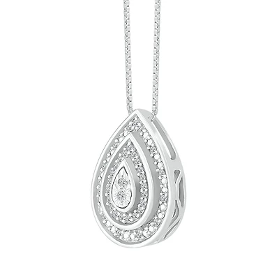 1/15 CTW Diamond Cluster Pear Shaped 18-inch Pendant in Sterling Silver