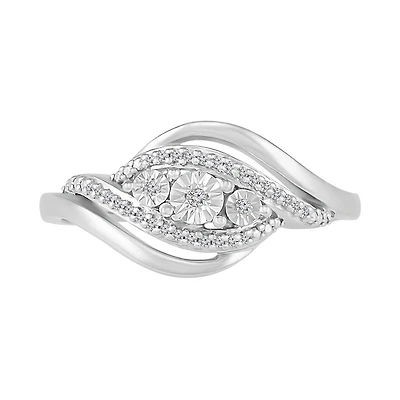 1/15 CTW Diamond Cluster Three Stone Ring in Sterling Silver