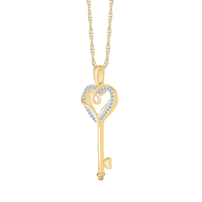 1/15 CTW Diamond Heart Key 18-inch Pendant in 10KT Yellow Gold