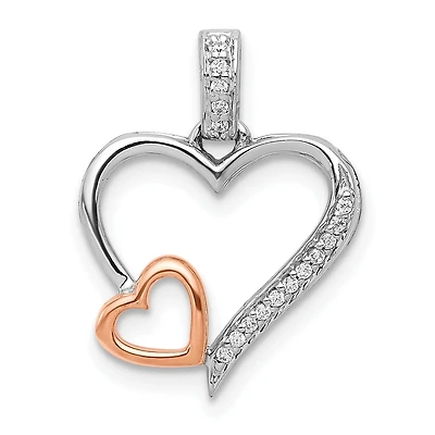 1/20 CTW Natural Diamond Heart Pendant in 14KT White and Rose Gold. Chain not Included