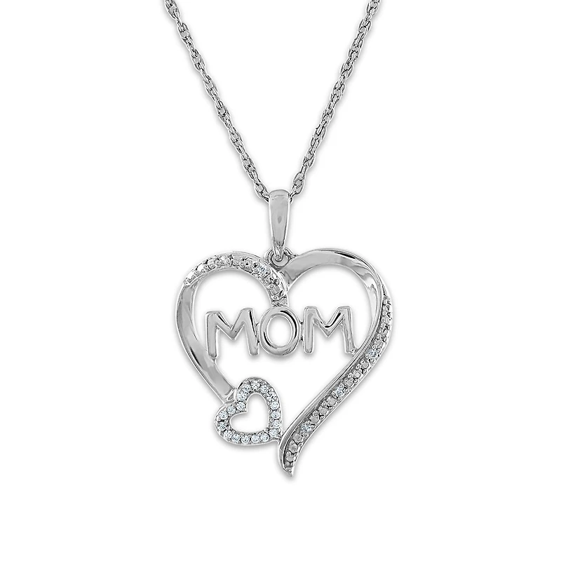 1/20 CTW Natural Diamond Mom Heart 18-inch Pendant in 10KT White Gold