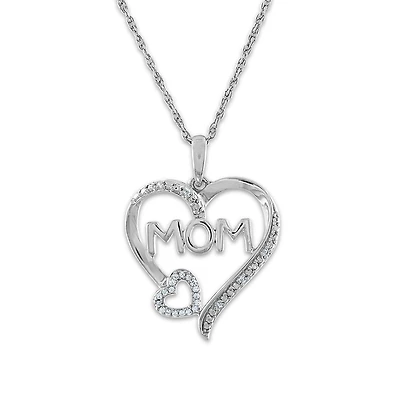 1/20 CTW Natural Diamond Mom Heart 18-inch Pendant in 10KT White Gold