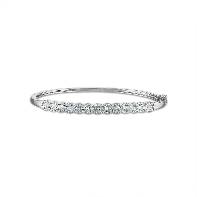 1/2 CTW Natural Diamond Bangle Round & Baguette Bracelet in Sterling Silver
