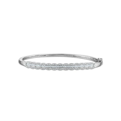 1/2 CTW Natural Diamond Bangle Round & Baguette Bracelet in Sterling Silver