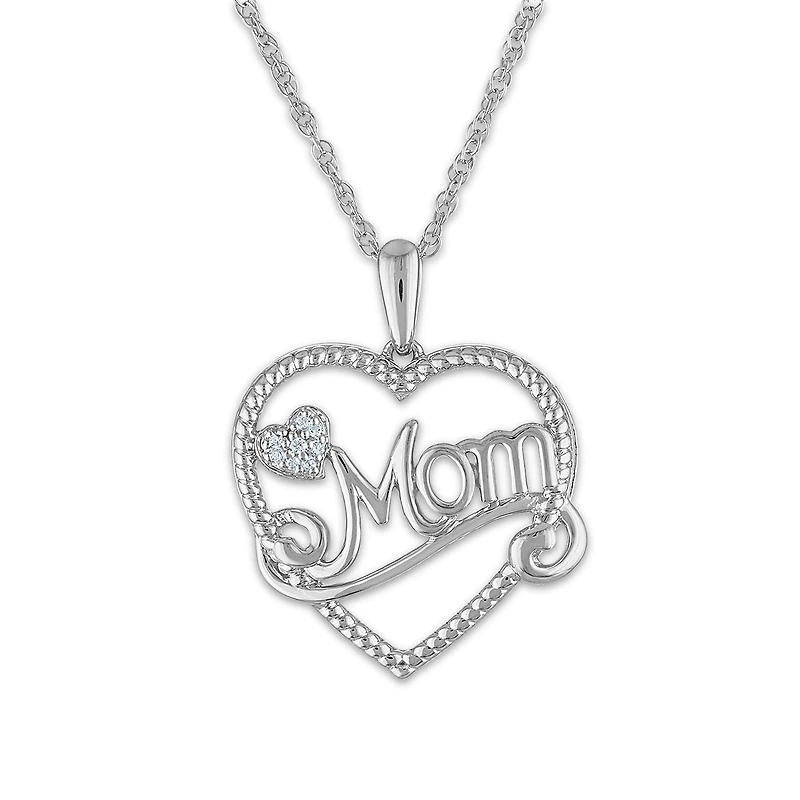 1/30 CTW Natural Diamond Mom Heart 18-inch Pendant in Sterling Silver