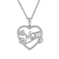 1/30 CTW Natural Diamond Mom Heart 18-inch Pendant in Sterling Silver