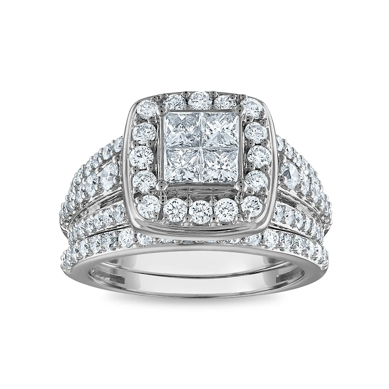 1-3/4 CTW Natural Diamond Halo Bridal Set Ring in 10KT White Gold