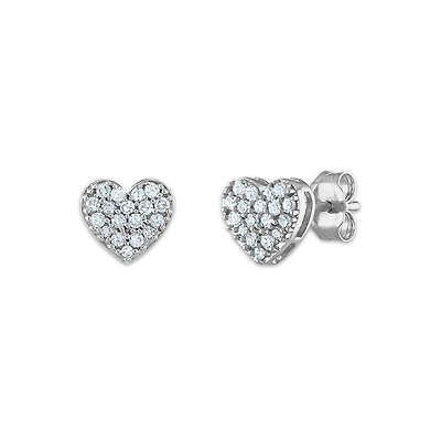 1/4 CTW Natural Diamond Heart Stud Earrings in 10KT White Gold
