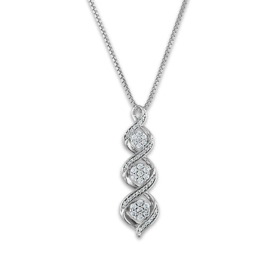 1/4 CTW Natural Diamond Three Stone Twist 18-inch Pendant in Sterling Silver