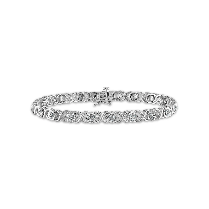 1/4 CTW Natural Diamond Tennis XOXO 7-inch Bracelet in Sterling Silver