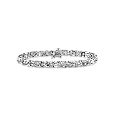 1/4 CTW Natural Diamond Tennis XOXO 7-inch Bracelet in Sterling Silver