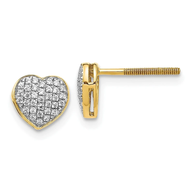 1/5 CTW Natural Diamond Heart Stud Earrings in 14KT Yellow Gold