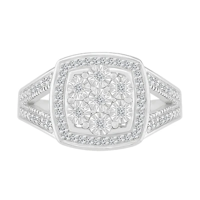 1/6 CTW Diamond Cluster Cushion Shaped Ring in Sterling Silver