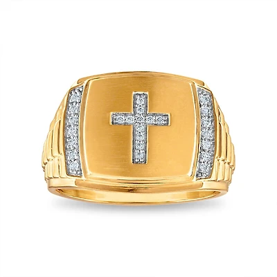 1/6 CTW Natural Diamond Cross Ring in 10KT Yellow Gold