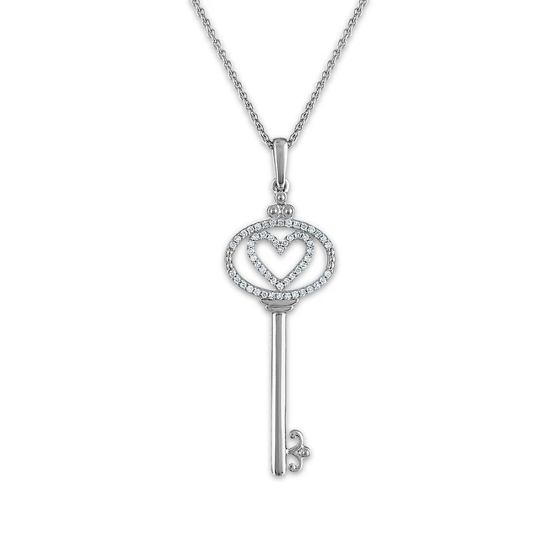 1/7 CTW Natural Diamond Heart Key 18-inch Pendant in 10KT White Gold