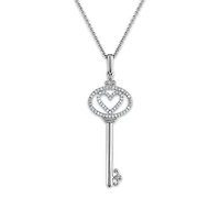 1/7 CTW Natural Diamond Heart Key 18-inch Pendant in 10KT White Gold