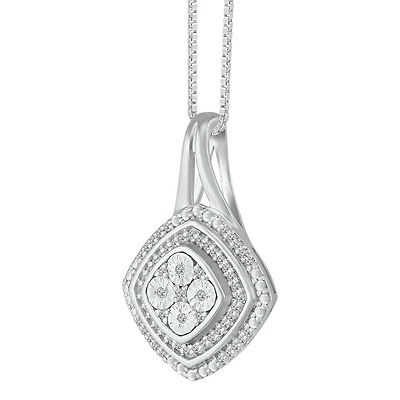 1/8 CTW Diamond Cluster Cushion Shaped 18-inch Pendant in Sterling Silver