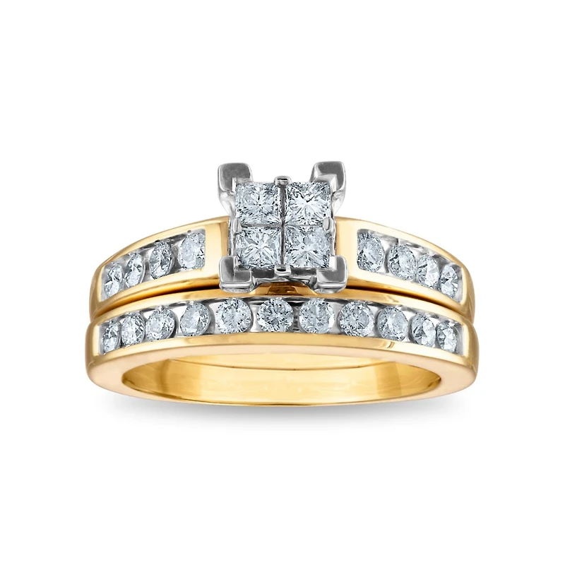 1 CTW Natural Diamond Classic Bridal Set in 10KT Yellow Gold