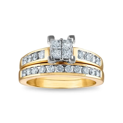 1 CTW Natural Diamond Classic Bridal Set in 10KT Yellow Gold