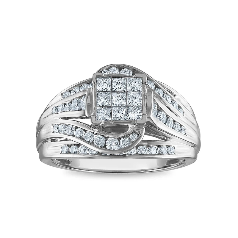 1 CTW Natural Diamond Engagement Ring in 10KT White Gold