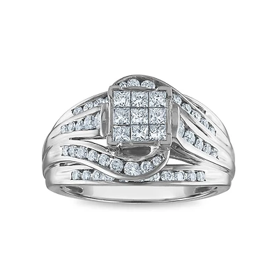 1 CTW Natural Diamond Engagement Ring in 10KT White Gold