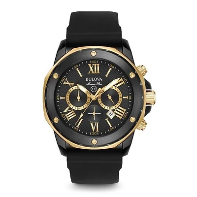 Bulova 44MM Black Round Dial and Silicone Strap Watch. 98B278
