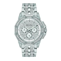 Bulova Crystal Collection Watch with 41MM Silvertone Round Dial and Stainless Steel Bracelet. 96C134