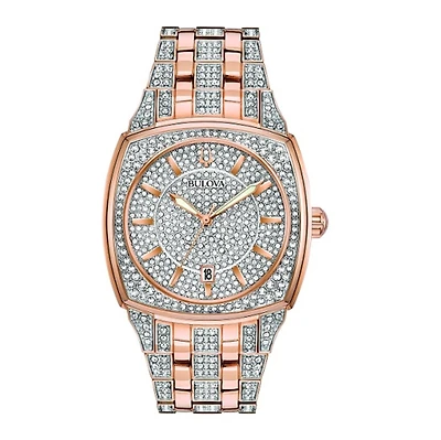 Bulova Crystal Collection Watch with 40MM Silvertone Sqaure Dial and Stainless Steel Bracelet. 98B324