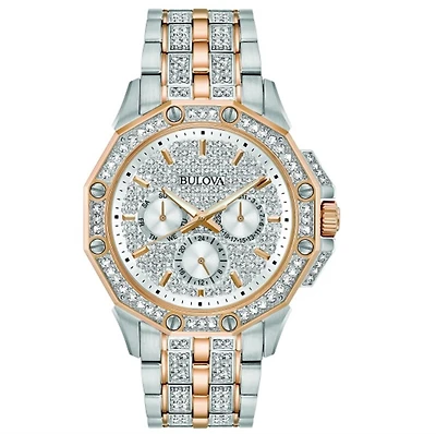 Bulova Crystal Collection Watch with 41MM Silvertone Round Dial and Stainless Steel Bracelet. 98C133