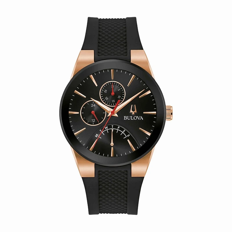 Bulova Futuro Watch with 41MM Black Round Dial and Silicone Strap. 97C111