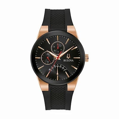 Bulova Futuro Watch with 41MM Black Round Dial and Silicone Strap. 97C111