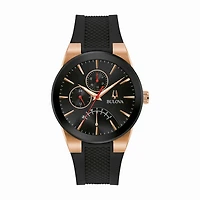 Bulova Futuro Watch with 41MM Black Round Dial and Silicone Strap. 97C111