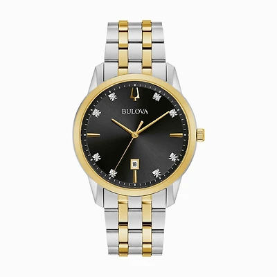 Bulova Classic Collection Watch with 40MM Black Round Dial and Stainless Steel Bracelet. 98D165