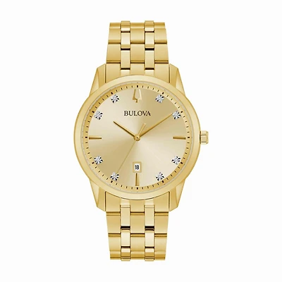 Bulova Watch with 40MM Champagne Round Dial and Stainless Steel Bracelet. 97D123