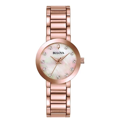 Bulova Futuro Watch with 30MM Pink Round Dial and Stainless Steel Bracelet. 97P132