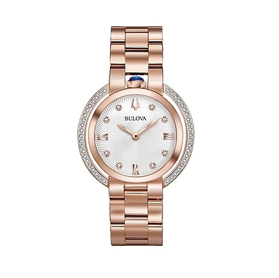Bulova Rubaiyat Watch with 35MM White Round Dial and Stainless Steel Bracelet. 98R248