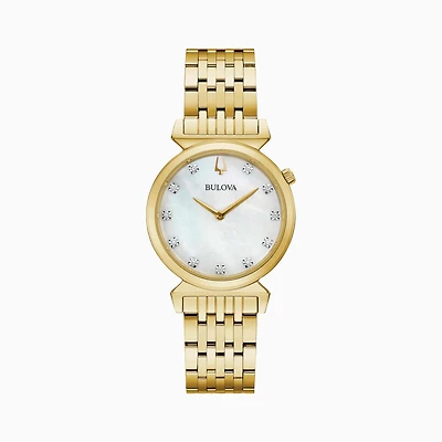 Bulova Classic Collection Watch with 30MM White Round Dial and Stainless Steel Bracelet. 97P149