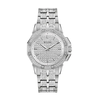 Bulova Octava Crystal Watch with 34MM Dial and Stainless Steel Bracelet. 96L305