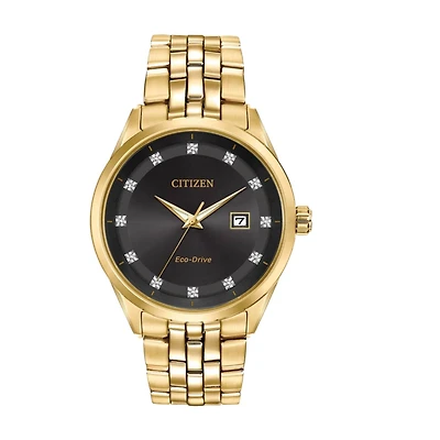 Citizen Diamond Accent Watch with 41MM Black Round Dial and Stainless Steel Bracelet. BM7252-51G