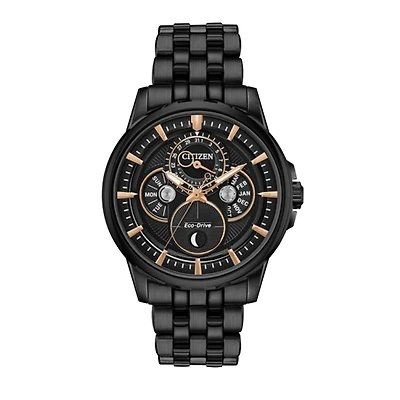 Citizen Watch with 44MM Black Round Dial and Stainless Steel Bracelet. BU0057-54E