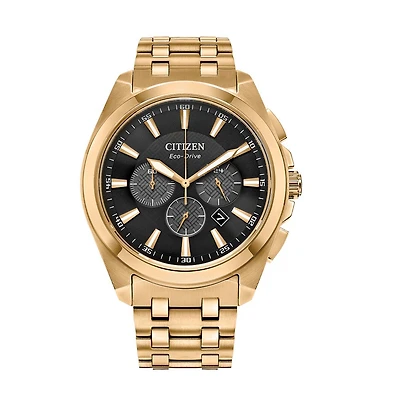 Citizen Peyton Watch with 41MM Black Chronograph Dial and Goldtone Stainless Steel Bracelet. CA4512-50E