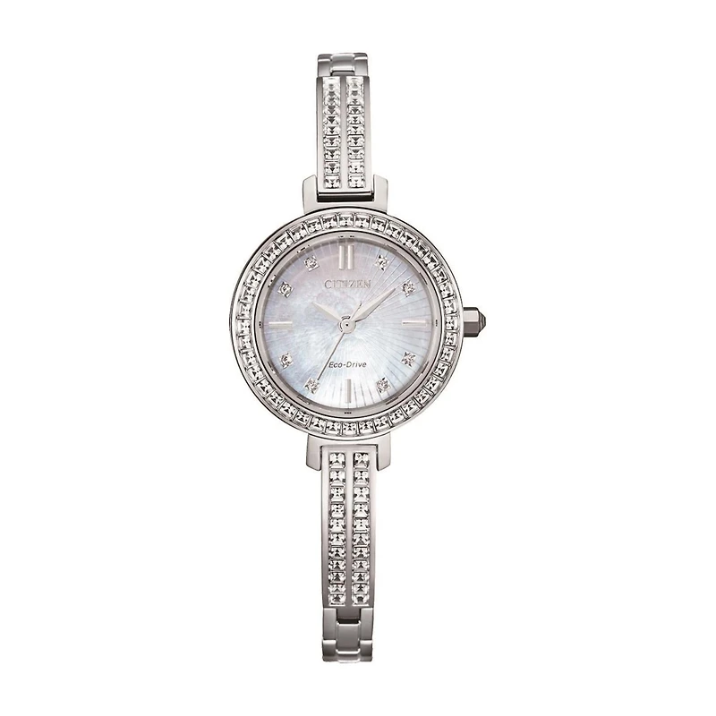 Citizen Crystal Collection Watch with 25X25 MM Mother-of-Pearl Round Dial and Stainless Steel Bracelet. EM0860-51D